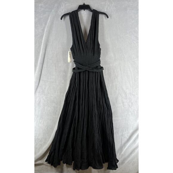 Free People Jen's Pirate Booty Prism Maxi Dress Size Large Black Double V -neck - Picture 2 of 11